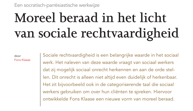 Opleiding Ethiek in het sociaal werk - artikel Vakblad Sociaal Werk
