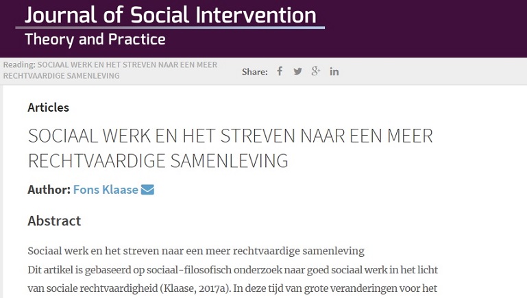 Opleiding Ethiek in het sociaal werk - artikel Journal of Social Intervention