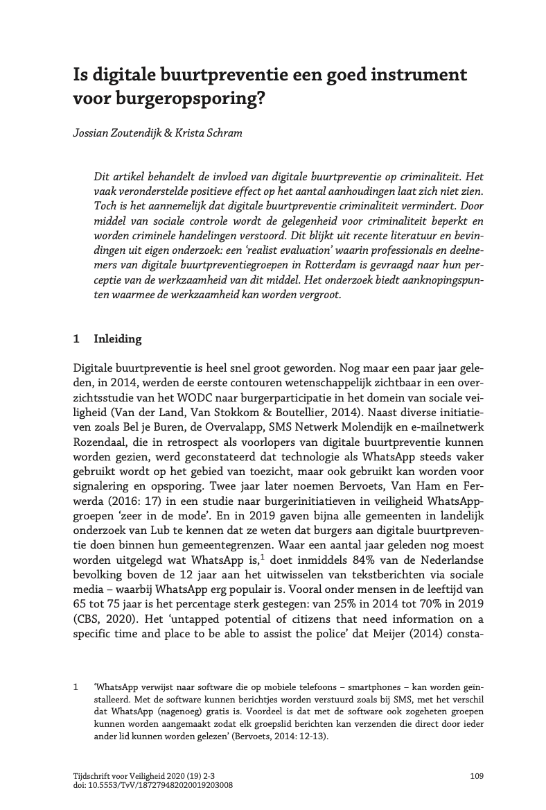 Is digitale buurtpreventie een goed instrument voor burgeropsporing?
