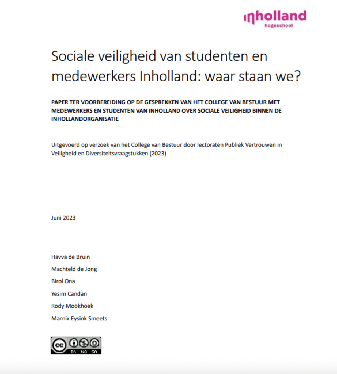 Rapport Sociale veiligheid van studenten en  medewerkers Inholland: waar staan we?