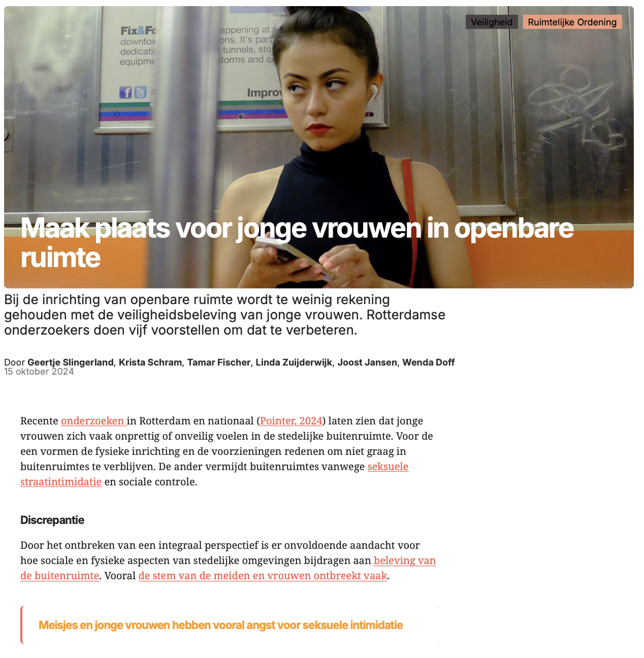 Maak plaats voor jonge vrouwen in de openbare ruimte