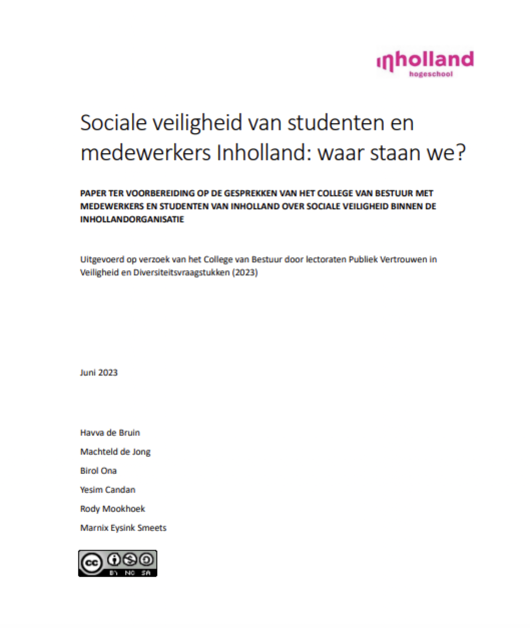 Two-pager Sociale veiligheid van studenten en  medewerkers Inholland: waar staan we?