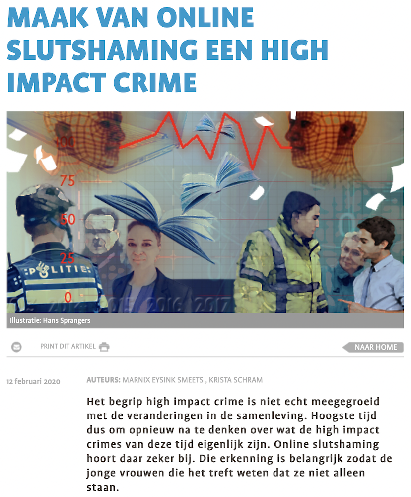 Maak van online slutshaming een high impact crime